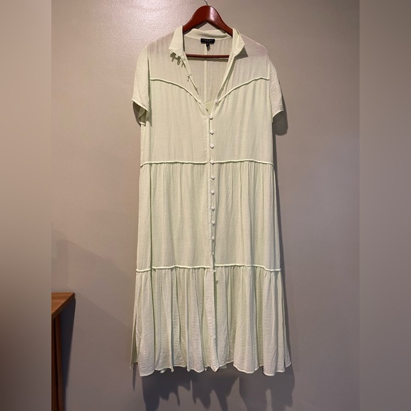 Rag & Bone 🍐 BRAT Libby Tiered Button Front Floaty Midi Dress in Luna Moth - Picture 12 of 13